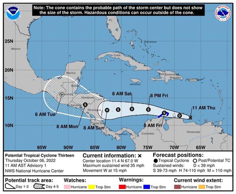A más de 2,300 kilómetros de Quintana Roo, se forma en el Caribe la tormenta tropical “Trece”