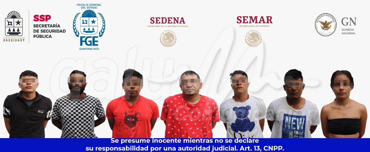 Presentan en Cancún a siete detenidos por delitos contra la salud y portación de armas