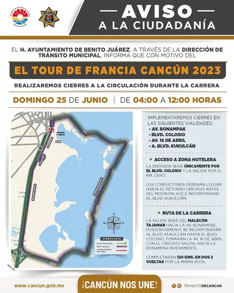 Cierres viales en Cancún por "Tour de Francia"