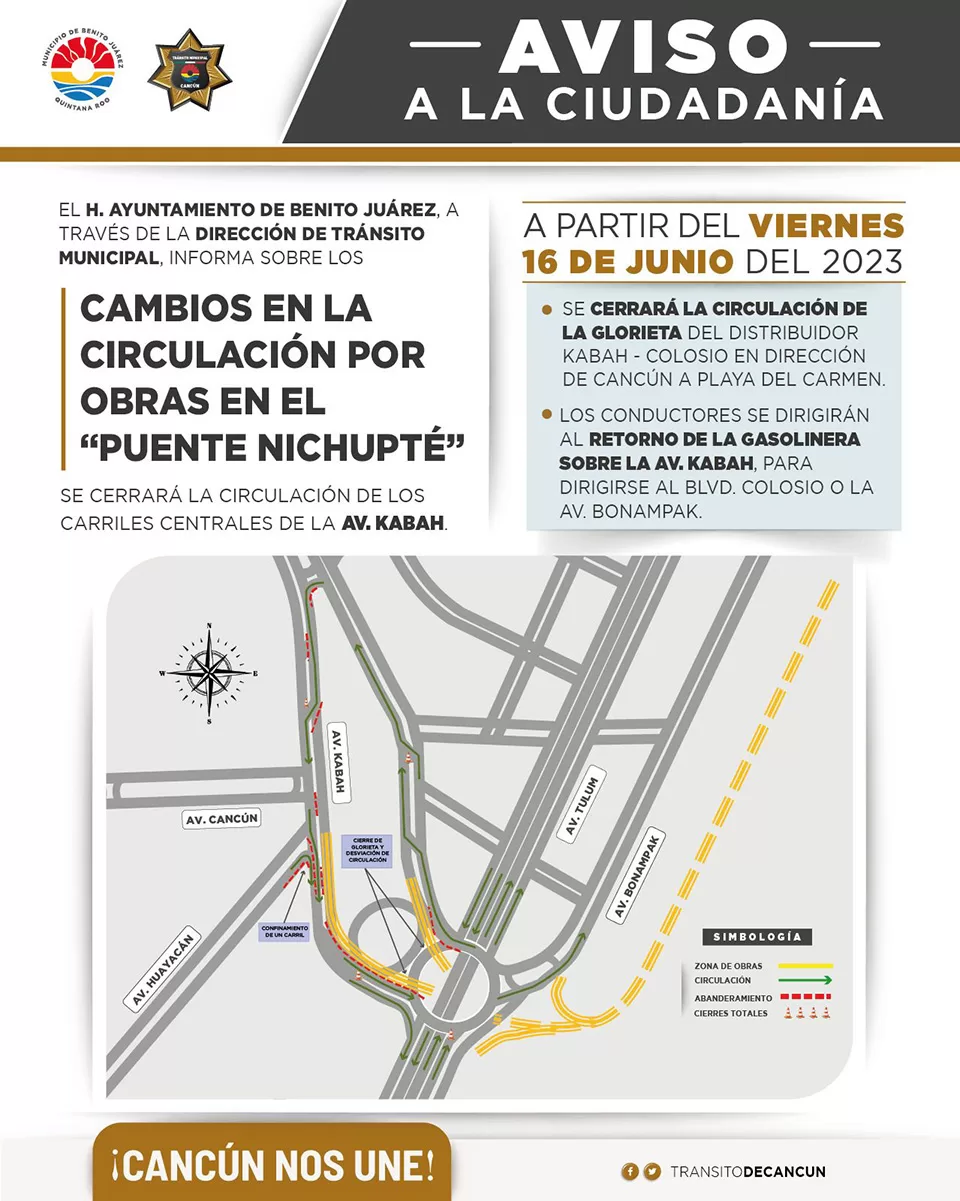 Ayuntamiento cambiará circulación en Cancún por construcción del puente Nichupté