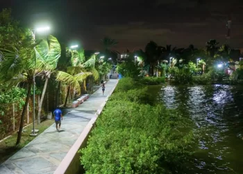 Gobierno Municipal instala nuevas luminarias LED solares en el andador de la Salina Grande en Isla Mujeres