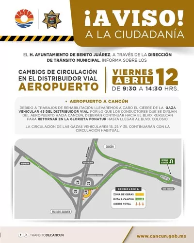 La circulación en el distribuidor vial del aeropuerto cambiará mañana