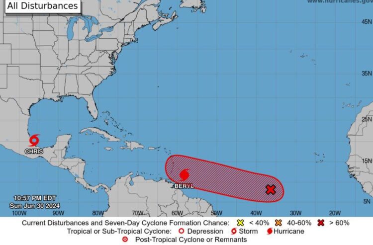 Beryl se mantiene como huracán de categoría 4 en la escala de Saffir-Simpson