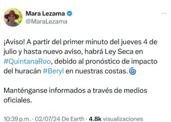 Implementan Ley Seca en Quintana Roo Ante Inminente Impacto del Huracán Beryl
