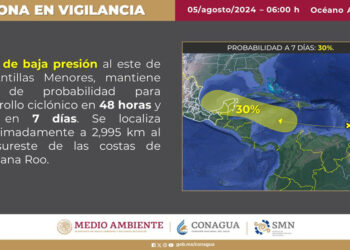 Mantiene rumbo a Q. Roo sistema de baja presión ubicado en el Caribe