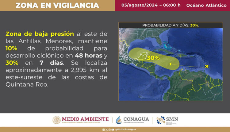 Mantiene rumbo a Q. Roo sistema de baja presión ubicado en el Caribe