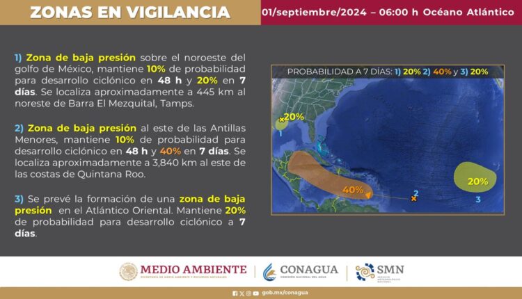 Mantienen vigilancia sobre dos zonas de baja presión