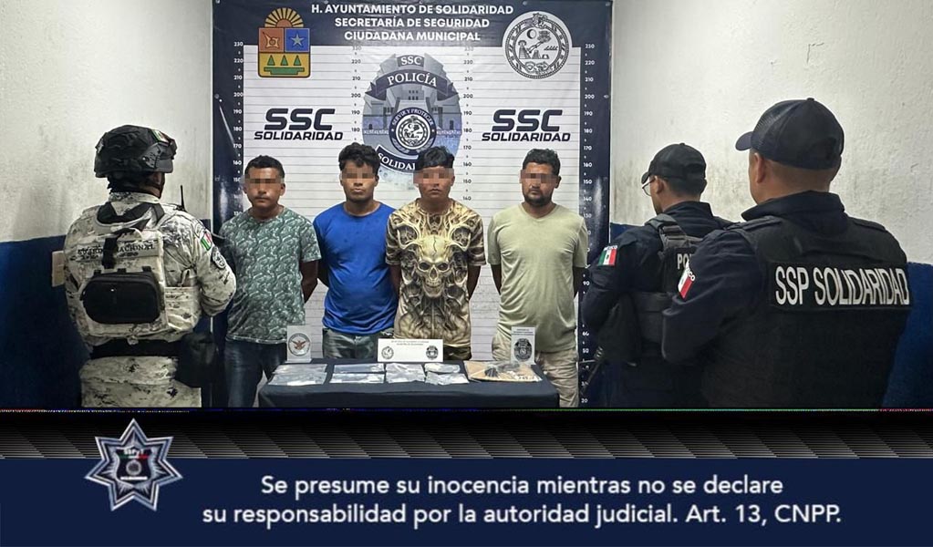 Detienen a cuatro hombres con droga y arma en Playa del Carmen