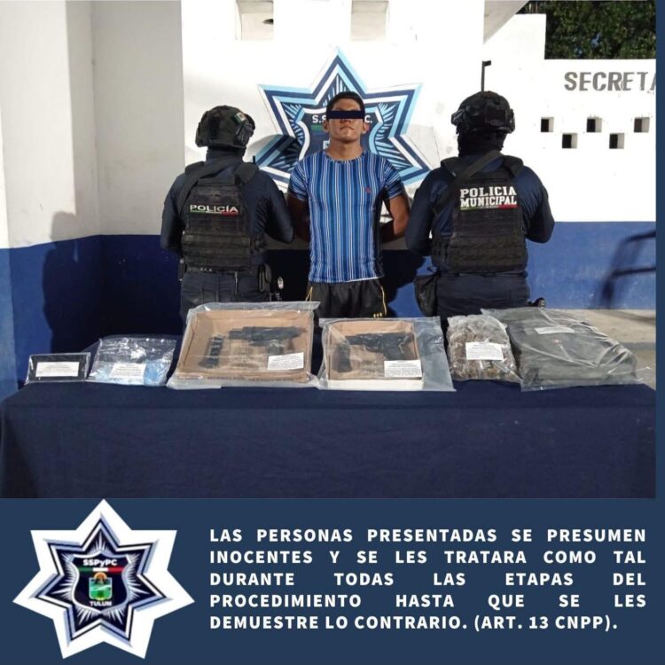 Detienen a sujeto armado con droga en operativo en Aldea Tulum
