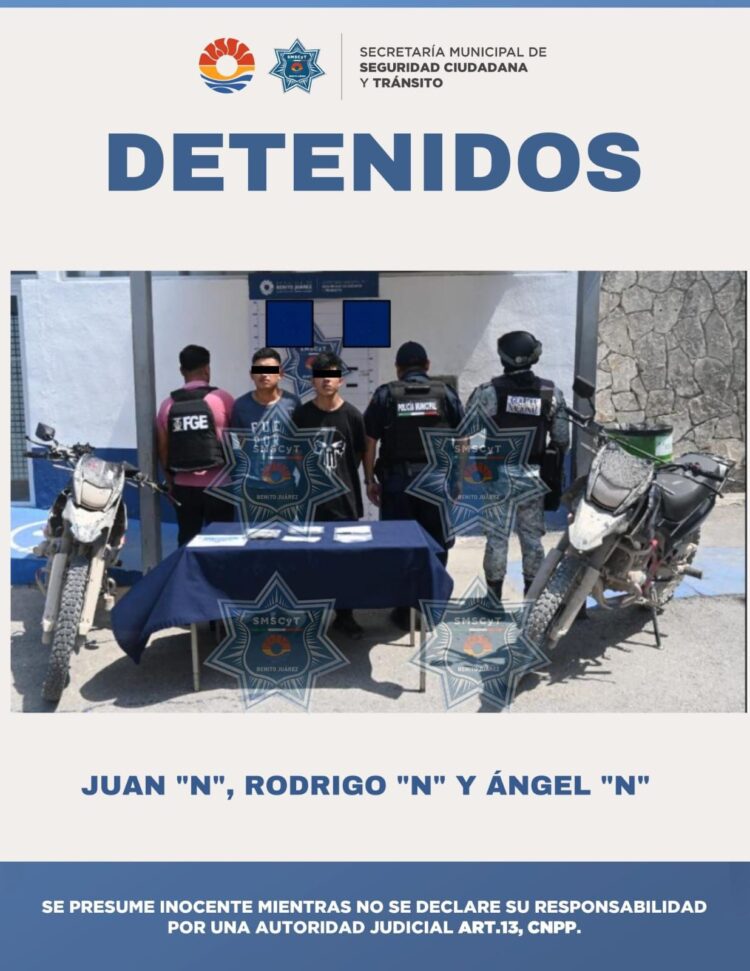 Capturan a tres jóvenes con 100 dosis de drogas y dos motos robadas