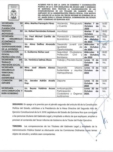 Aprueban calendario de comparecencias en el Congreso de Quintana Roo