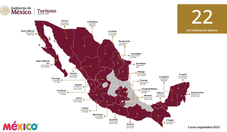 Inversión turística en México crece 53% y supera los 22 mil mdd, 473 proyectos en 26 estados del país