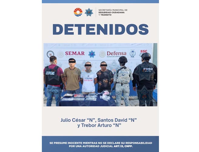 Aprehenden a trío con cerca de 190 dosis de drogas