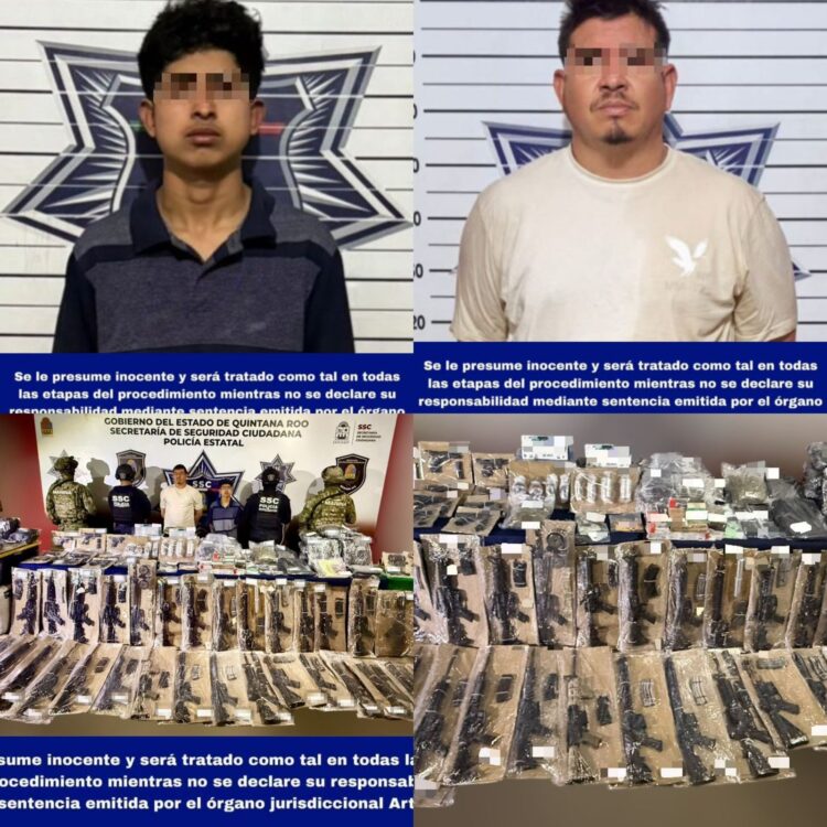 Caen dos presuntos operadores del CJNG con un arsenal digno de guerra en Cancún
