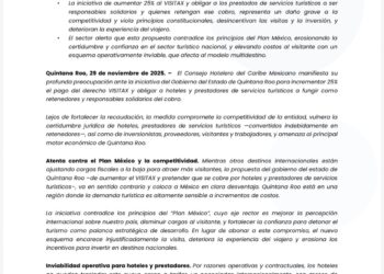 Sector turístico rechaza aumento al VISITAX en Quintana Roo