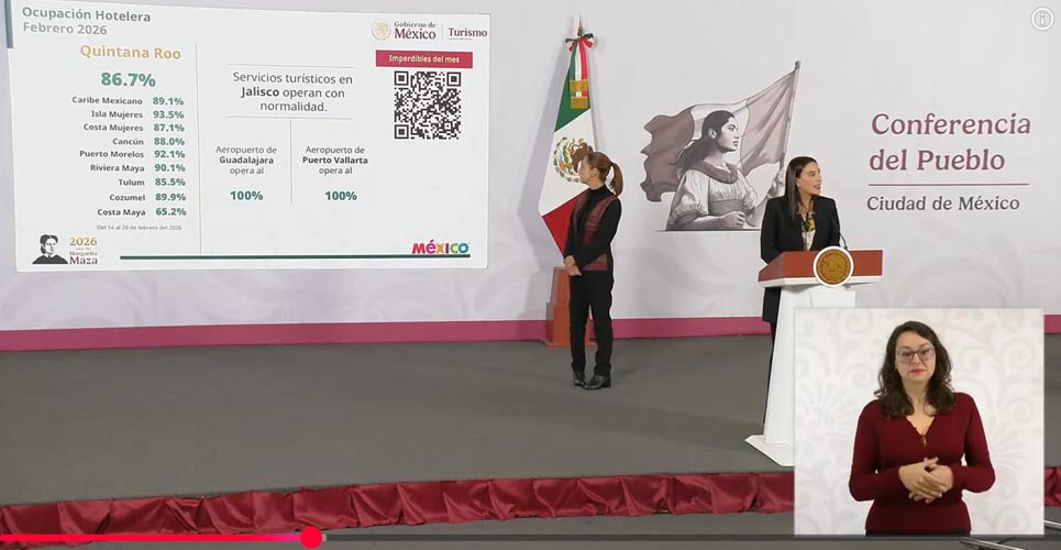 La presidenta Claudia Sheinbaum destaca que Q. Roo alcanza 86.7% de ocupación