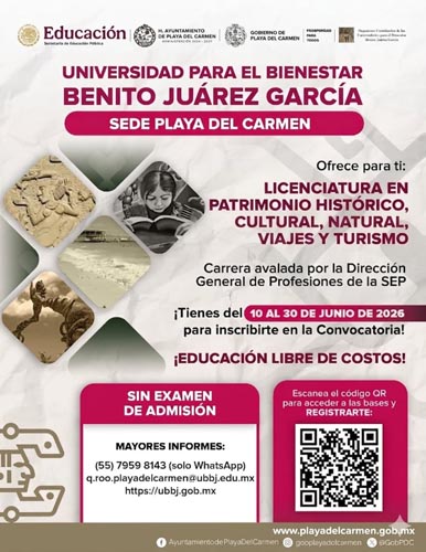 Abren convocatoria gratuita para la Licenciatura en Patrimonio y Turismo en Playa del Carmen