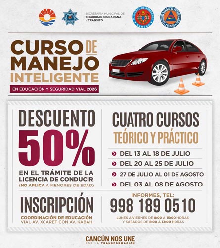 Tránsito de Cancún abre siete cursos de manejo con descuento del 50% en licencias