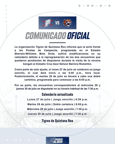 Cambia la serie Tigres-Piratas: reprograman juegos pendientes y modifican fechas
