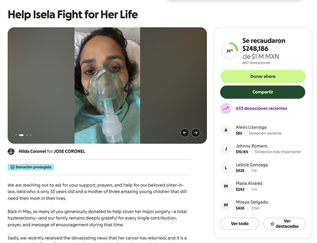 Isela enfrenta un sarcoma con metástasis y busca una segunda oportunidad de vida