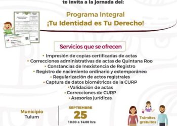 Acercan servicios gratuitos del Registro Civil a familias de Tulum