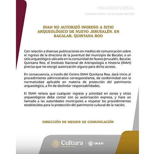 INAH abre procedimiento por ingreso a sitio arqueológico de Bacalar; funcionaria dice que acudió con permiso de pobladores