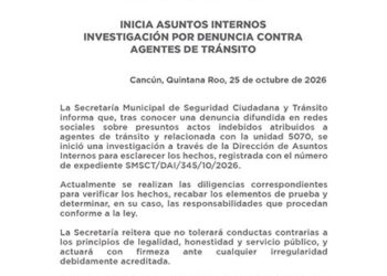 Investigan a agentes de Tránsito de Cancún por presuntas irregularidades