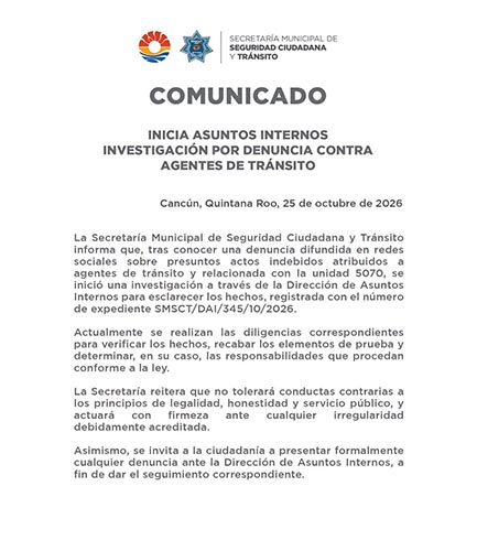 Investigan a agentes de Tránsito de Cancún por presuntas irregularidades