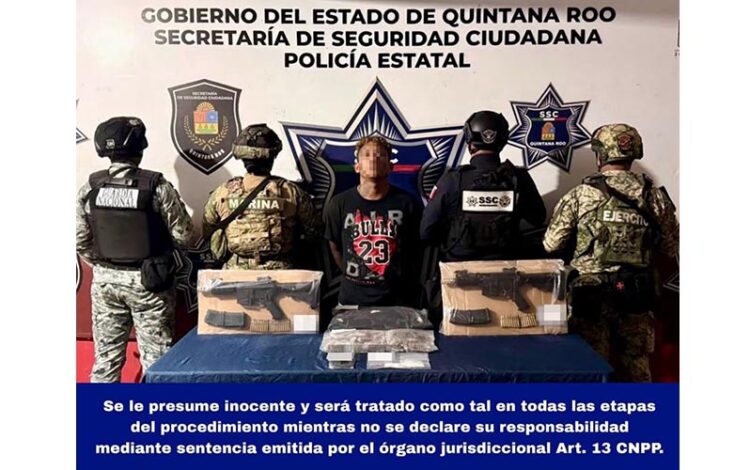 Detienen en Cancún a “Cuxo” y/o “Charly” con drogas y dos armas de fuego